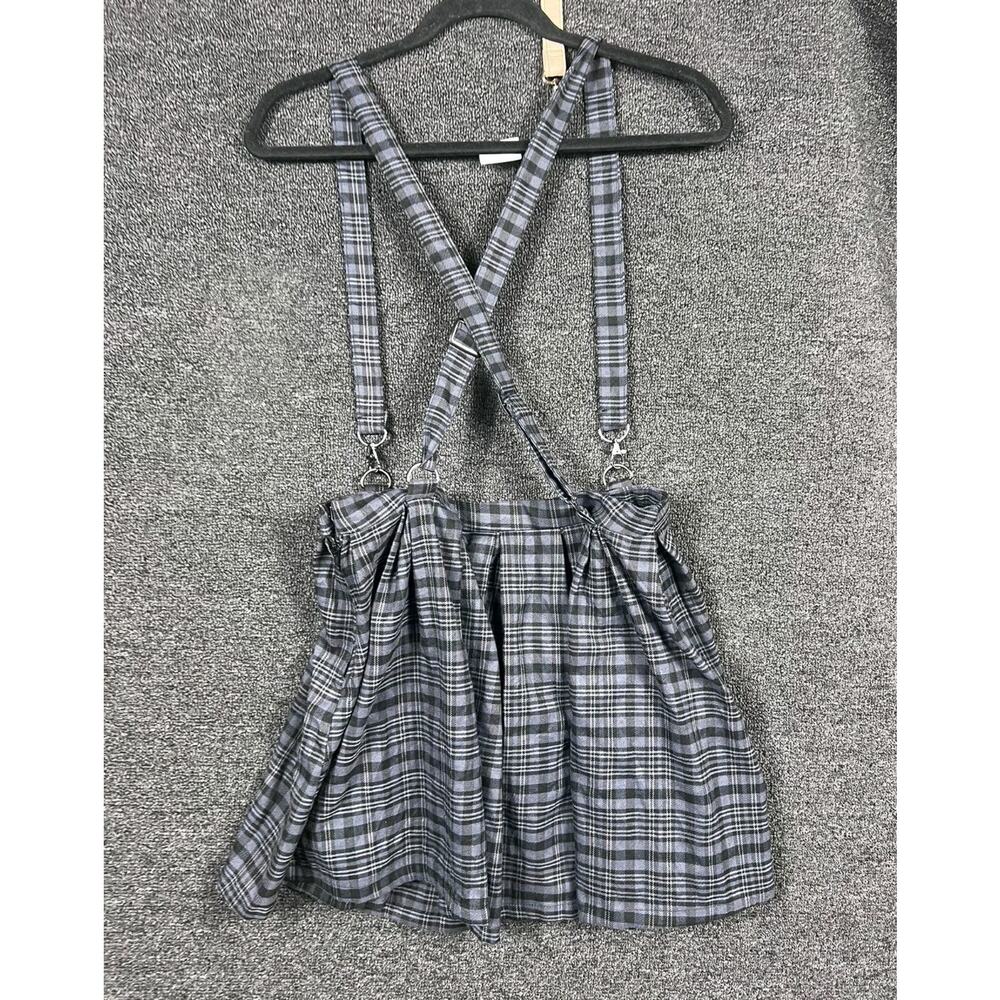 Hot Topic Black & Gray Plaid Suspender Skirt Womens Size MD Punk Goth Adjustable - Picture 2 of 9